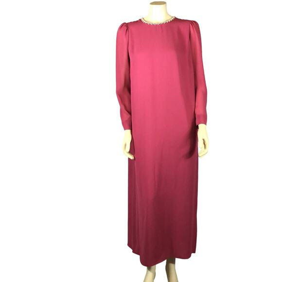 American Vintage USA 50's pink long dress pears around neckline size medium - Picture 3 of 12